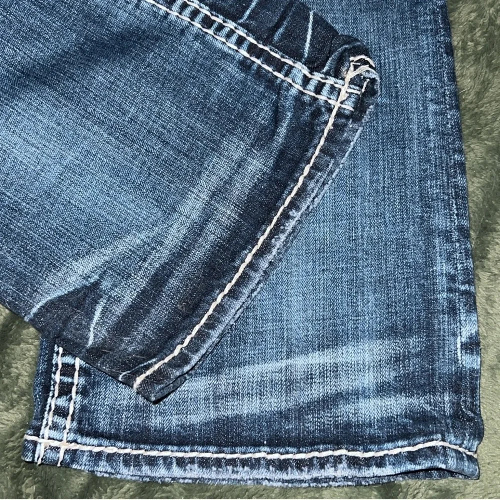 ROCK REVIVAL 🎸 THICK STITCH MAY BOOTCUT DESTROYED DISTRESSED JEANS Women 34 W38” - Picture 12 of 16